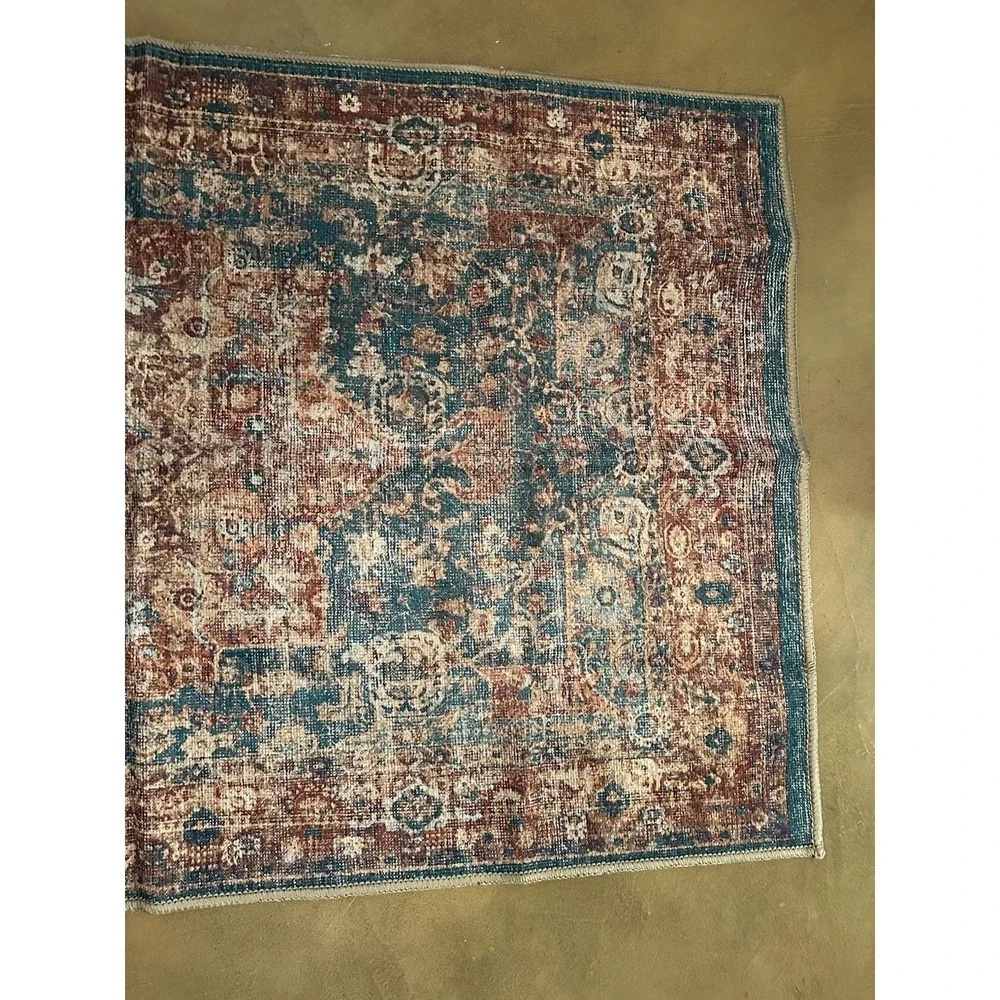 Machine Washable Rug 3'X5' Area Gloria GLR13 Burgundy Turquoise Orange Rust